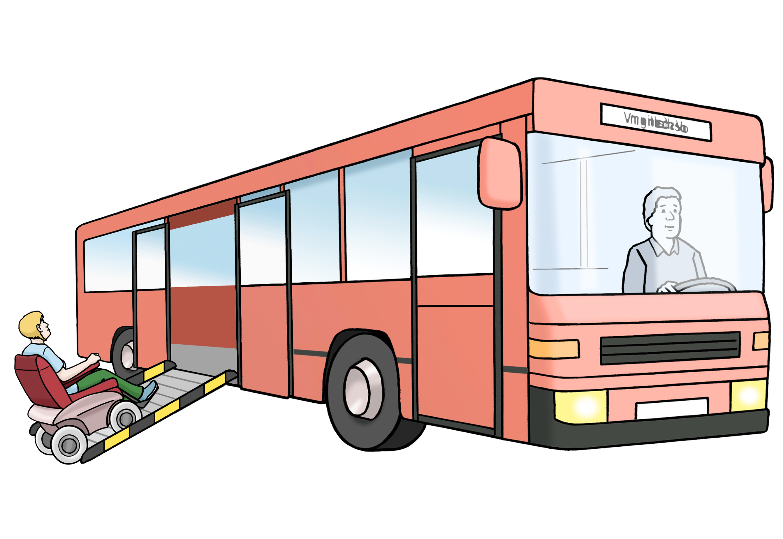 Bus Bus, in den eine Person mit Rollstuhl einsteigt