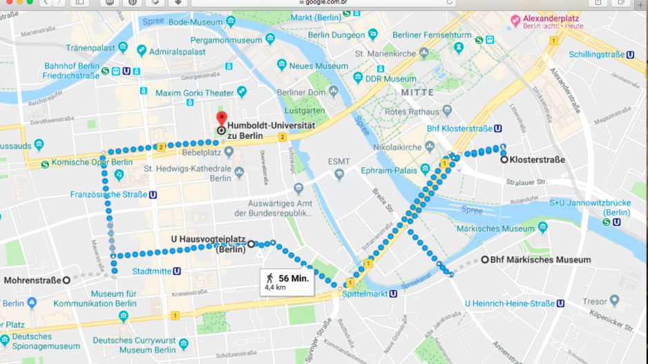 Route Stadtrundgang Kolonialismus Google-Maps Ansicht der Route in Berlin Mitte