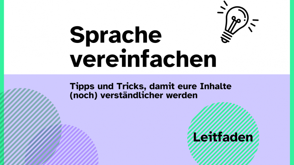 Text-Bildgrafik: Sprache vereinfachen. Tipps und Tricks, damit eure Inhalte (noch) verständlicher werden